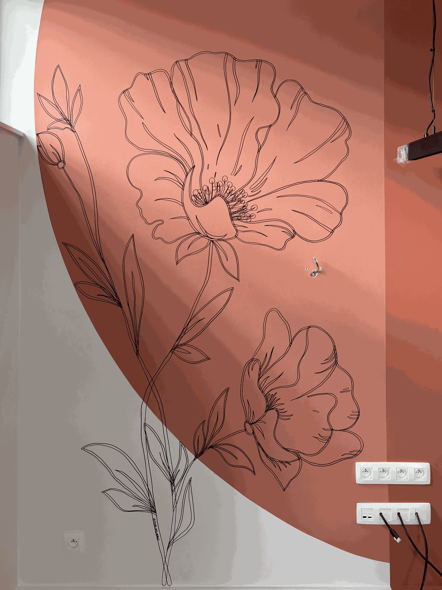 fresque murale posca fleur cabinet dentaire line-art