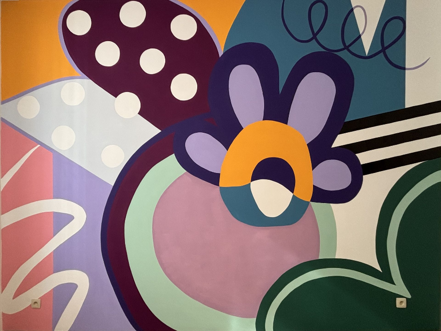 Fresque murale design salon fun couleurs vibrantes, vives, fleur abstrait